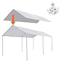 Thanaddo 10 x 20 Ft Carport Replacement Canopy Cover Garage Top Tent Shelter Tarp with Free 44 Ball Bungee Cords,White(Only Cover, Frame Not Include) (10x20 White)