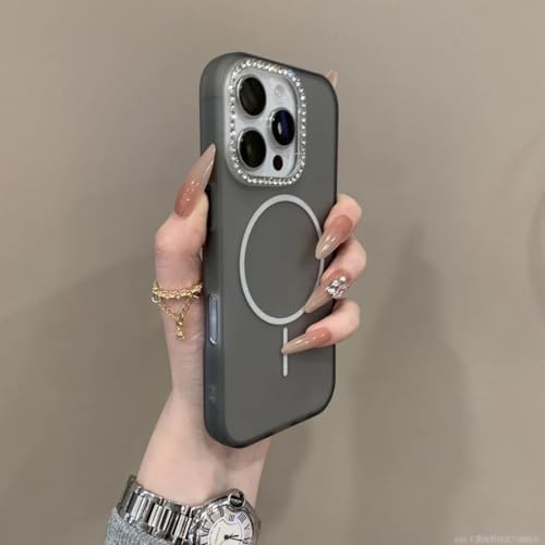 Coque iPhone 14 gris foncé à paillettes et diamants translucide