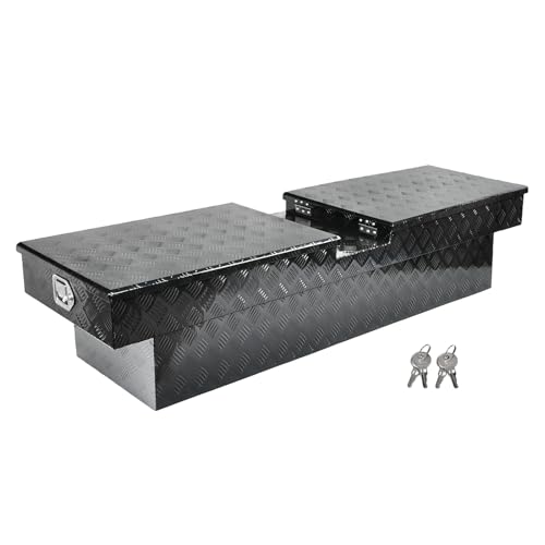higehio 70" Gull Wing Crossover Truck Tool Box, Truck Bed Tool Box with Double Lock for Rv Trailer Toolbox Storage Organizer, Black（69.875"*20"*14.75"）