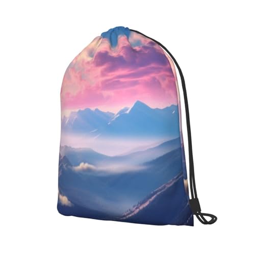 Drawstring Bag for Women Lightweight Sports Gym Bag Blue Mountains and Clouds Soccer Backpack for Travel2