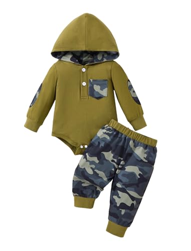 Image of Gademacue Baby Boy Clothes Long Sleeve Hoodie Romper and Plaid Pants Set Fall Winter Baby Boy Outfit 0–18 Months