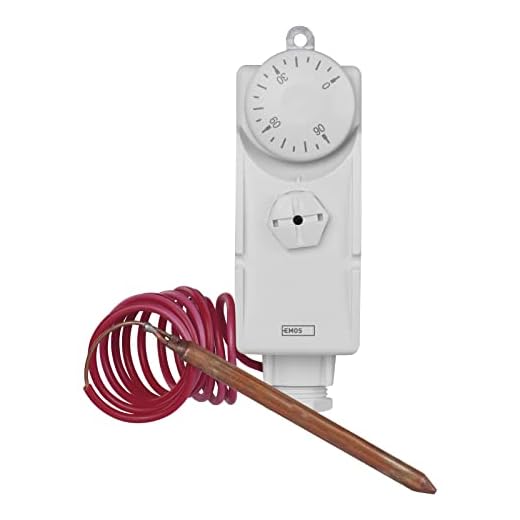 EMOS termostato analógico capilar, manual, cableado, 0–90 °C, calefacción/refrigeración agua, montaje superficie, sensor 1 m, blanco