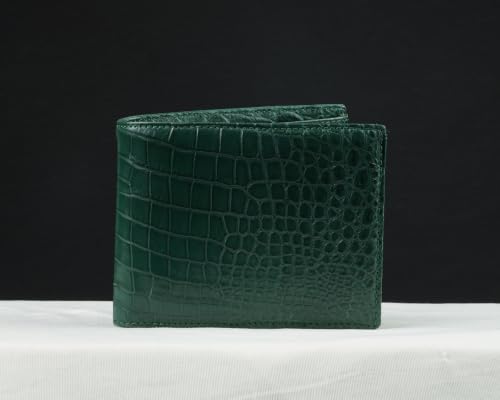 Image of Green Exotic Double Side Leather Bifold Wallet Men, RFID Blocking Wallet