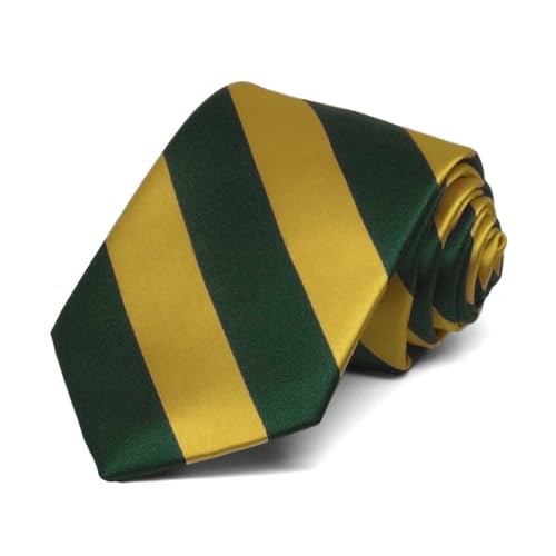 tiemart Boys' Neckties for 8 to13 years old (Hunter Green and Gold Striped)