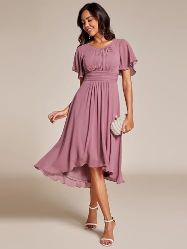 Image of Ever-Pretty Women's Chiffon Crew Neck Empire Waist Wedding Guest Dress Summer Short Sleeve Semi Formal Dresses 02053