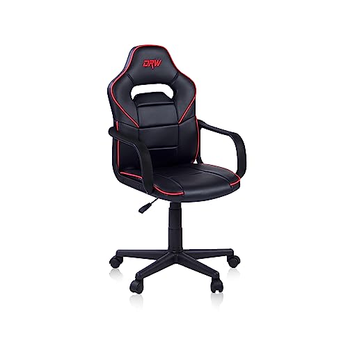 duehome | DRW, Silla Gamer, Silla de Oficina Gaming Estudio o Escritorio, Acabado en Símil Piel Negro y Rojo, Medidas: 60 cm (Ancho) x 60 cm (Fondo) x 98-108 cm (Alto)