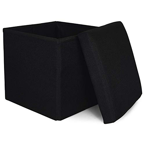 Image of ABTRIX WITH AB Fabric Folding Organizer Storage Ottoman Bench Footrest Stool Coffee Table Cube,Camping Fishing Toys Chest Stool,Quick&Easy Assembly,22L Capacity,Padded (30X30X30 Cm,Black)