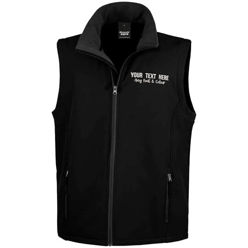 Purple Print House Custom Embroidered Work Bodywarmer for Men | Personalised Soft Shell Gilet with Embroidery Text | Staff Uniform or Outdoor Layer | Add Your Business Name, XL, Black