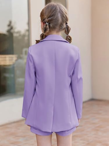 Image of Batermoon Girls 2 Piece Outfits Button Front Long Sleeve Blazer and Short Pants Suit Sets 4-14 Years