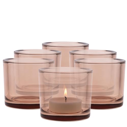 Trend For Home 6 Glass Tealight Holders H: 8 cm diameter 9 cm Candle Jars for Candle Making Round Beige Candle Holder Tealight Candle Holders for Living Room Tea Light Holder Nude 250 ml