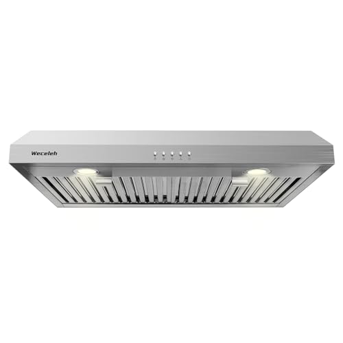 Range Hood 30 Inch Under Cabinet Range Hood Stainless Steel Kitchen Hood,600 CFM Ductless/Ducted Convertible,with Top/Rear Vent,3-speed,Baffle Filters,2 LED Lights(Model 707)