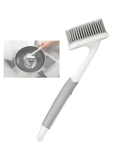 Spazzola per piatti, in silicone, con setole morbide, con punta raschiante, comoda impugnatura per lavello da cucina, padelle, pentole, padelle, verdure, frutta, patate (1, stile grigio 2)