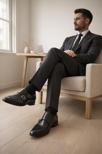 Image of Men's Monk Strap Dress Shoes - Slipon Formal Wedding & Business Shoes