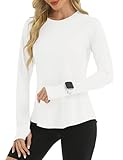 Rapbin Long Sleeve Shirts Women UV Protection Top with Mesh Panels Summer Workout Running Tops Outdoor Activewear White XXL
