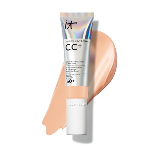 IT Cosmetics CC+ Cream - Full-Coverage Foundation With SPF 50, Color Corrector & Anti-Aging Serum, Formulated With Niacinamide & Hyaluronic Acid, Natural Finish, For All Skin Types, 1.08 fl oz