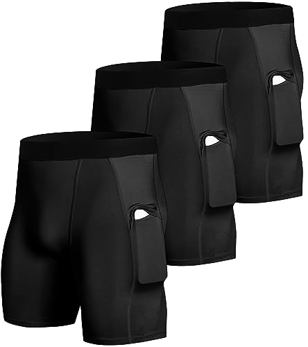 SPVISE 1 or 3 Pack Men's Compression Shorts with Pocket Spandex Underwear Workout Gym Shorts Active Running Basketball Shorts