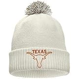 Printbox Originals Longhorn Beanie Hat for Men Knit Cuff with POM, Texas Embroidered Fan Gameday Austin Off-White