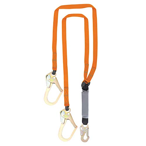 Malta Dynamics Fall Protection Six-Foot Double Leg External Shock Absorbing Lanyard with Two Rebar Hooks and One Steel Snap Hook, OSHA/ANSI Compliant