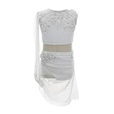 Traje De Baile Lírico De 2 Piezas For Niñas Y Mujeres, Vestido Asimétrico De Tul Fluido Con Espalda Abierta Y Flores De Diamantes De Imitación(S)