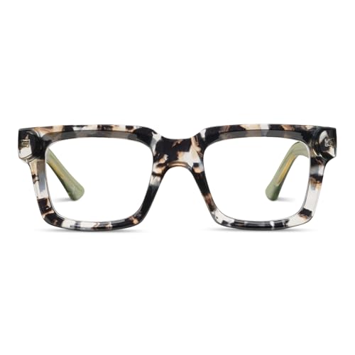 Peepers by PeeperSpecs Women's Spotlight Blue Light Blocking Reading Glasses and No Correction Eyewear Square, Sand Quartz/Green, 1.5