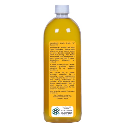 Image of Castor Oil Wood Pressed Pure Cold-Pressed Arandi Oil by Farmers Society | Edible | Hair Growth Skin Care Moisturizer Nails Luscious Eyelashes | Native Breed Castor from TamilNadu (1L)