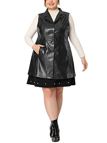 Agnes Orinda Plus Size Vests for Women Sleeveless Lapel Casual PU Jackets Vest2