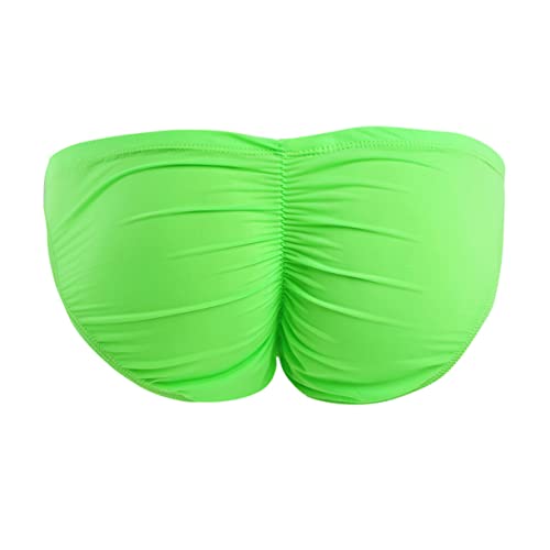Renvena Mens Bikini Bottoms Bulge Pouch Briefs Elastic Ruched Back Lingerie Panties Swim Underwear Fluorescent Green One Size #TOP29