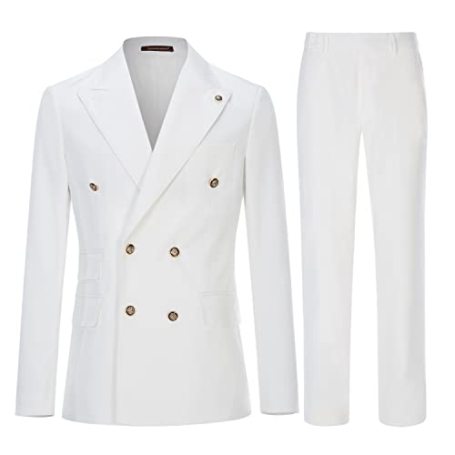 Men’s Suit Slim Fit 2-Piece Leisure Suit Double Breasted Blazer Dress Business Wedding Party Jacket & Pants,White……