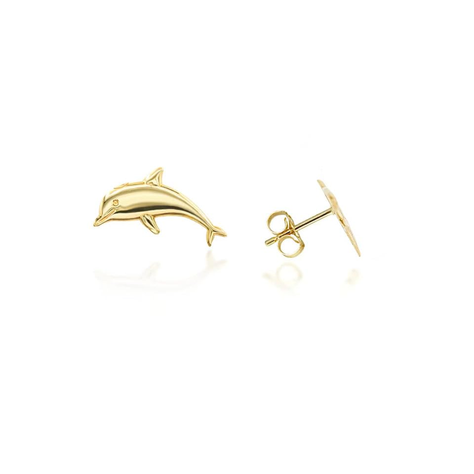 Yellow Gold Dolphin Stud Earrings