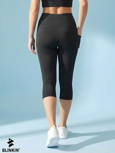 Image of BLINKIN Women's 3 /4 Gym Wear Tights for Women with Side Pockets : Perfect for Active Wear, Yoga & Workout - The Ultimate Gym Pants for Woman & Girls (015)