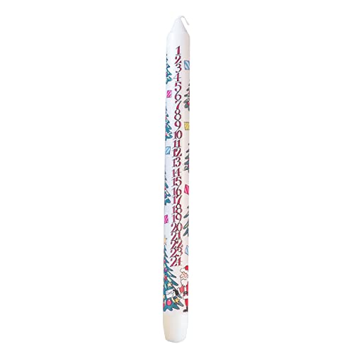 Traditional Countdown to Christmas Advent Candle with Christmas Tree Design and Numbers - Festive Dinner Taper Candle