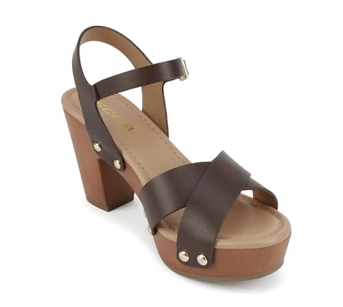 Image of Soda MIGUEL ~ Women Crisscross Band Fashion Chunky Platform Block Mid Heel Sandal with Ankle Strap and Stud