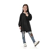 TopTie Cotton Kids Smock Apron for Hair Grooming Painting Cooking with Front Pocket & Long Sleeve, for Age 1-12 years-Black-L
