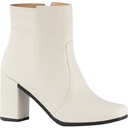 Coturno Salto Alto Grosso Confortável Bota Cano Curto Zíper BBQ1 offwhite37