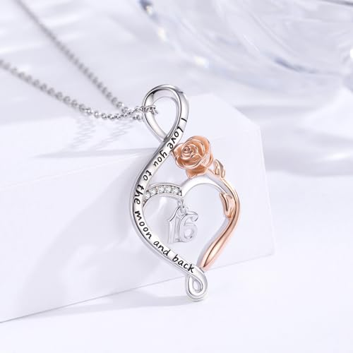 16th Birthday Gifts for Women Sweet 16 Year Old Necklace 925 Sterling Silver Rose Flower Heart Infinity Pendant Jewelry Birthday Gift for Sixteen Year Old Daughter Granddaughter2