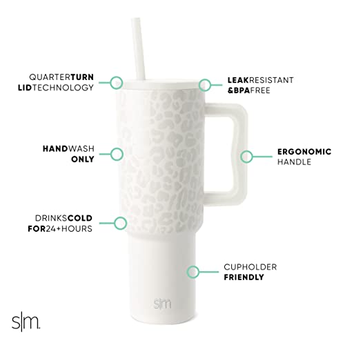 Simple Modern 40 Oz Tumbler With Handle And Straw Lid | Insulated Reusable Stainless Steel Water Bottle Travel Mug Iced Coffee Cup | Gifts For Women Men Her | Trek Collection | 40Oz | Cream Leopard #TOP1