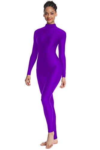 Image of Adult High Neck Long Sleeve Dance Unitard for Women Bodysuits Full Body Leotard Spandex Catsuit