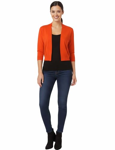 Image of Allsense Women's 3 /4 Sleeve Cropped Shrug Cardigan | Classic Bolero, Open-Front, Lightweight Soft Fine Knit Cover Up