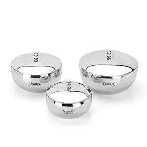 Sumeet Big Size Stainless Steel Cook and Serve Induction Handi Set with Lid, Set of 3Pc, 700ML,1300ML & 1800ML, Silver