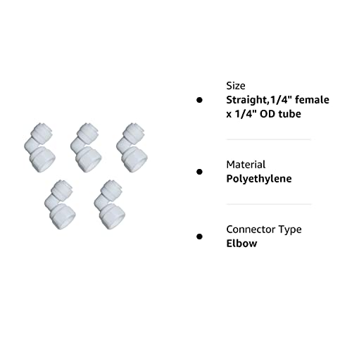 Yzm Elbow 1/4" Female Thread To 1/4" Od Tube Quick Connector Fittings Water Purifiers Filters Reverse Osmosis Systems Accessories Set Of 5 (Elbow,1/4" Female Thread X 1/4" Od Tube) #TOP5