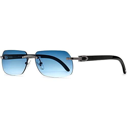 Image of HEPIDEM 100% Really Buffalo Horn Handmade Sun Glasses Square Rimless Luxury BUffs Sunglasses 0816
