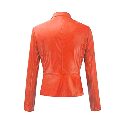 Uianyy Womens Motorcycle Jacket, Spring Long Sleeve Plus Size Cool Coats Women Football Fit Mock Neck Comfort Jacket Solid Button Down Faux Leather Jacket Ladie's Orange #TOP3