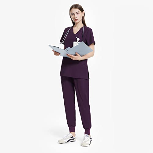 Uniforms World Scrubs for Women Set - Stretch Scrub Top & Pants with 8 Pockets, Yoga Waistband, Anti Wrinkle, Slim Fit