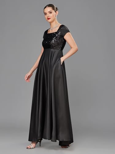 Image of Miss Chase Women's Round Neck Sleeve Embellished Fit Flare Maxi Dress