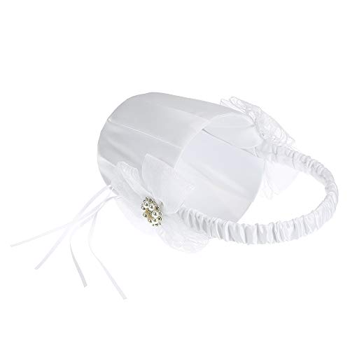 Baugger - Cesta de florista de casamento Cesta de cetim branca de marfim Cesta de casamento