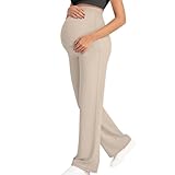 Pantalones de Maternidad para Mujer Cintura Alta Elástica Pantalones Deportivos de Pernera Ancho Recta para Embarazo Suaves Cómodos Pantalon Yoga con Bolsillos Casual Elástico Legging Push Up