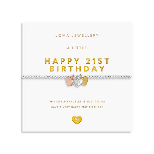 Image of Joma Jewellery A LITTLE CHARMED MOMENTS HAPPY 21ST BIRTHDAY Silver, Gold & Rose Gold Plated Bracelet 17.5cm stretch