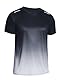 Weardear Sport Tshirts Herren Funktionsshirt Schnelltrocknend Atmungsaktiv Trainingsshirt Kurzarm Laufshirt Farbverlauf Gym T-Shirt Herren Schwarz L