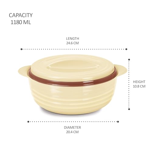 Image of MILTON Aspire 1500 Serving Casserole, Double Walled Inner Stainless Steel, PU Insulated Kitchen Hot Pot, Keeps Food hot & Fresh for Roti, Biryani, 1180 ml, Beige