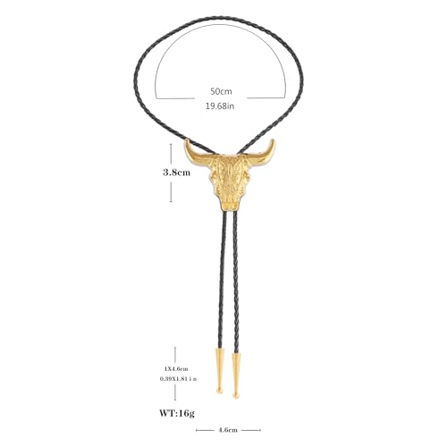 Image of GelConnie Longhorn Bull Bolo Tie for Men Native American Western Cowboy Leather Necktie Bolo Necklace for Women Gold Texas